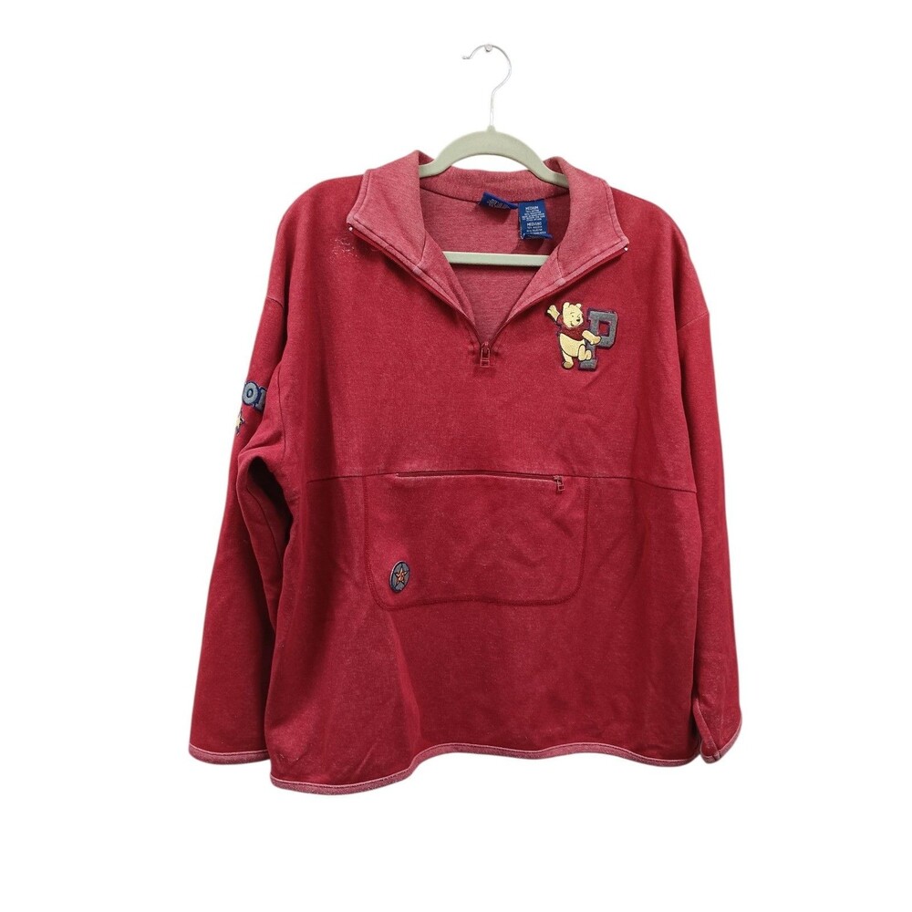 Vintage Disney Winnie The Pooh Womens Red Quarter Zip Size M